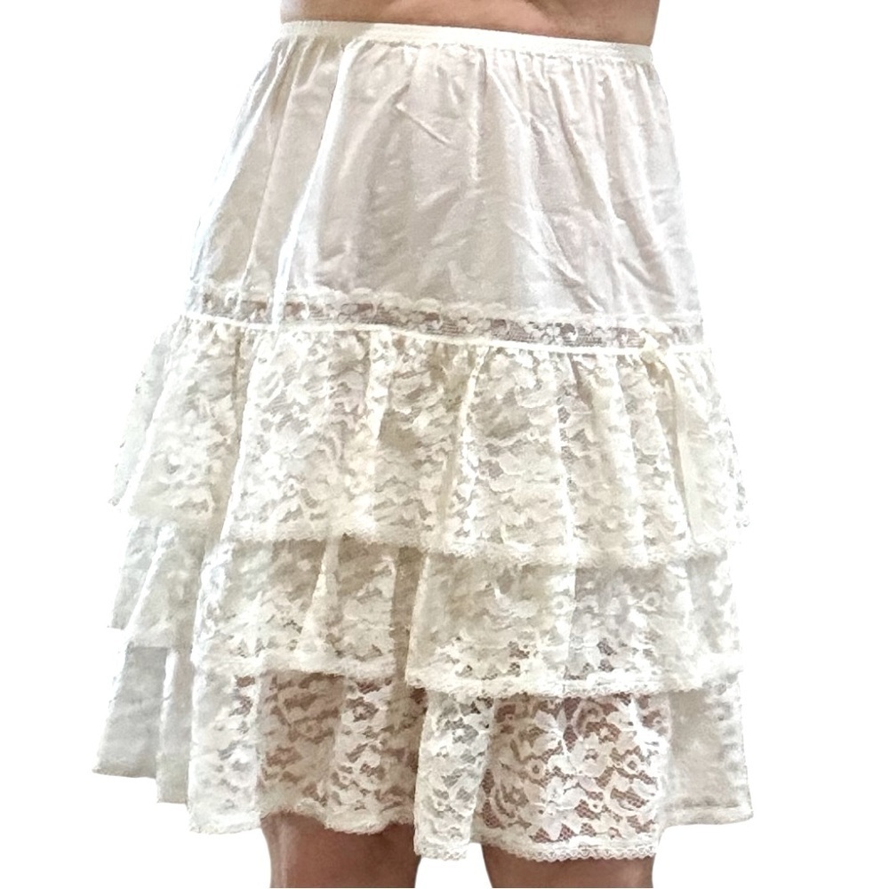 Romantic Vintage Elegant Cream‎ Lace Tiered Skirt